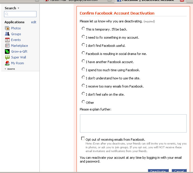 fb face book deactivation activation